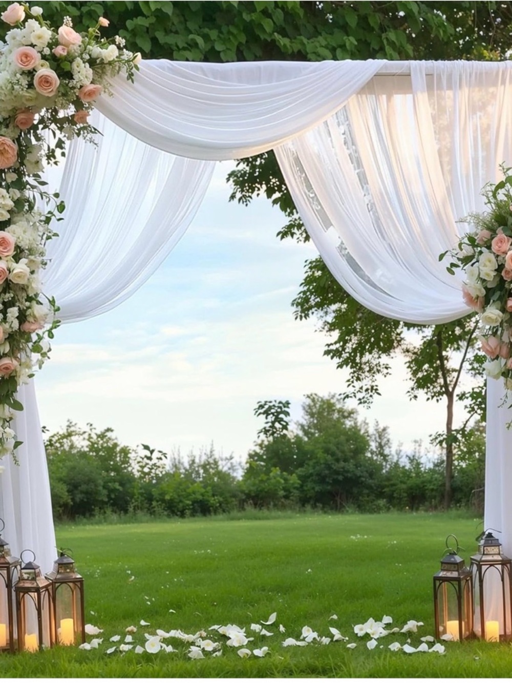 Wedding Arch Draping Fabric 10x10 White Sheer Chiffon Backdrop 2 Panels Party